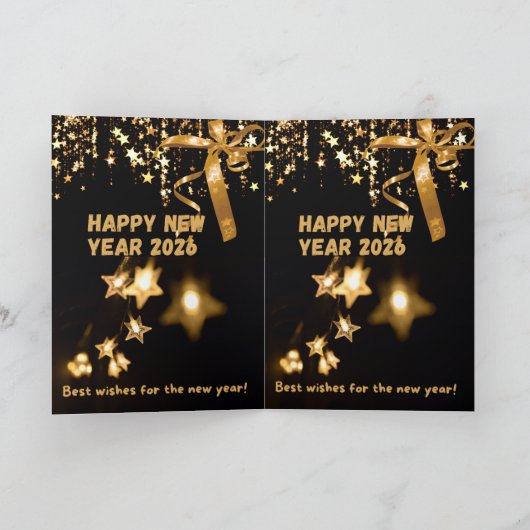 Happy New Year 2026 Gold Star Greeting Card Feestdagen Kaart (Binnen)