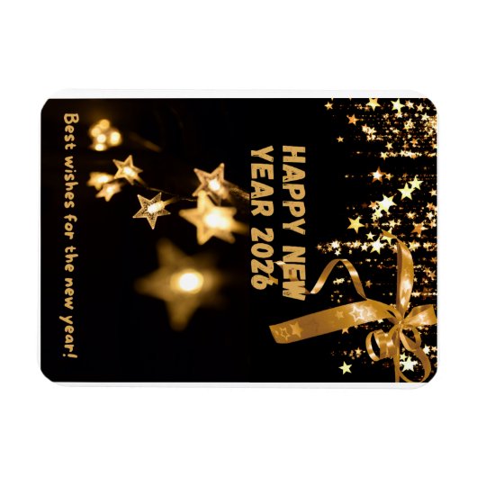 Happy New Year 2026 Gold Star Greeting Card Magneet (Horizontaal)