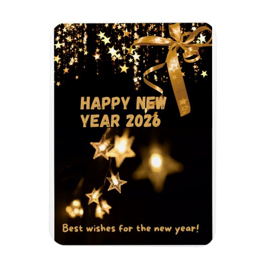 Happy New Year 2026 Gold Star Greeting Card Magneet (Verticaal)