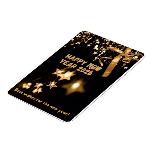 Happy New Year 2026 Gold Star Greeting Card Magneet (Linkerzijde)