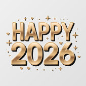 Happy New Year 2026 Gold Typography Raamsticker (Vel)