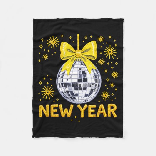 Happy New Year 2026 Golden Disco Ball Bow New Year Fleece Deken (Voorkant)