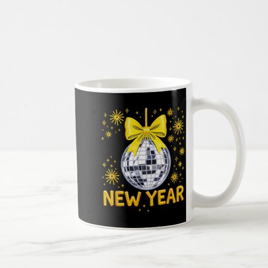 Happy New Year 2026 Golden Disco Ball Bow New Year Koffiemok (Rechts)