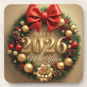 happy new year 2026 golden wreath coasters bier onderzetter (Voorkant)