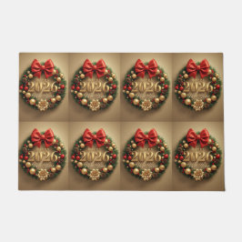 happy new year 2026 golden wreath door mat