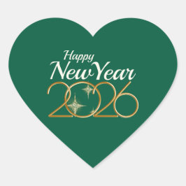 Happy New Year 2026 Heart Sticker Elegant Green 