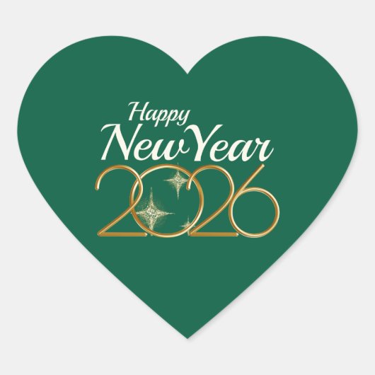 Happy New Year 2026 Heart Sticker Elegant Green (Voorkant)