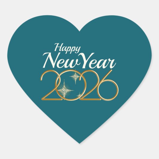Happy New Year 2026 Heart Sticker Elegant Green &  (Voorkant)