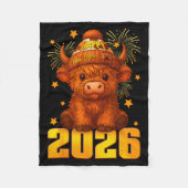 Happy New Year 2026 Highland Cow &amp; Party Hat N Fleece Deken (Voorkant)
