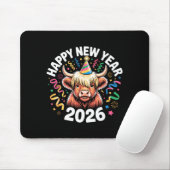Happy New Year 2026 Highland Cow & Party Hat N Muismat (Met muis)