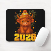 Happy New Year 2026 Highland Cow & Party Hat N Muismat (Met muis)