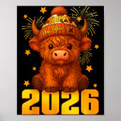 Happy New Year 2026 Highland Cow &amp; Party Hat N Poster (Voorkant)