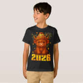 Happy New Year 2026 Highland Cow & Party Hat N T-shirt (Voorkant volledig)