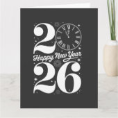 Happy New Year 2026 Midnight Clock Countdown Kaart (Voorkant)