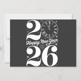 Happy New Year 2026 Midnight Clock Countdown Magnetische Uitnodiging
