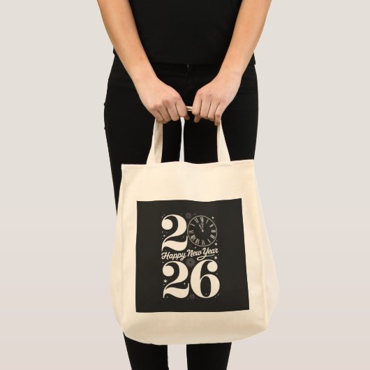 Happy New Year 2026 Midnight Clock Countdown Tote Bag (Voorkant (product))