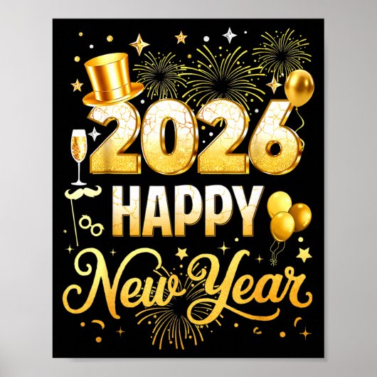 Happy New Year 2026 New Year Party Ballon Family M Poster (Voorkant)