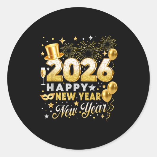 Happy New Year 2026 New Year Party Ballon Family M Ronde Sticker (Voorkant)