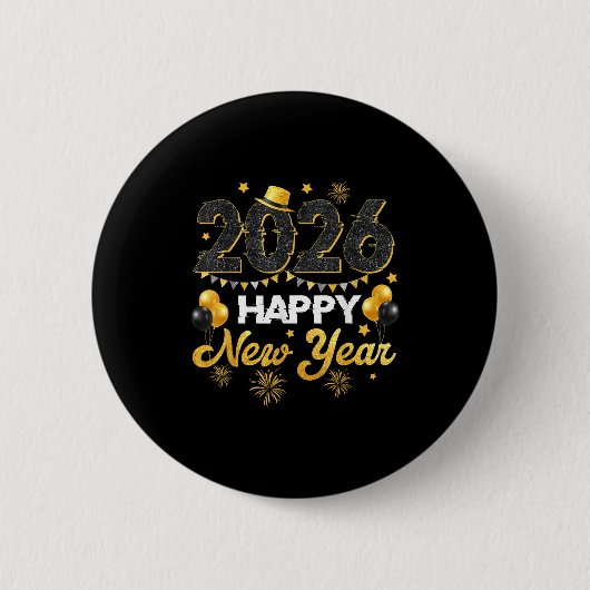 Happy New Year 2026 New Year's Eve Party Countdown Ronde Button 5,7 Cm (Voorkant)