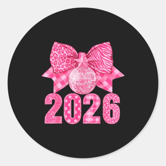 Happy New Year 2026 Nk Bow Patchwork Leopard Zebra Ronde Sticker (Voorkant)