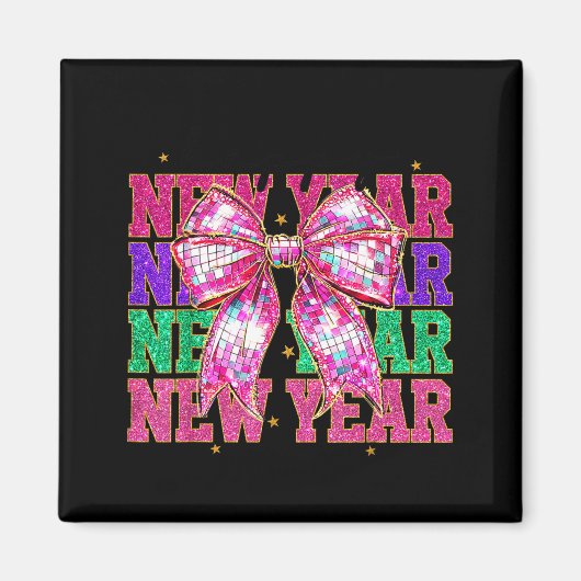 Happy New Year 2026 Nk Coquette Bow Disco Ball Cou Magneet (Voorkant)
