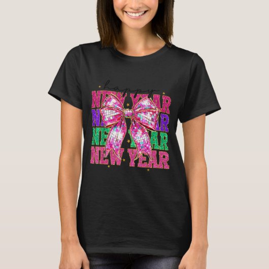 Happy New Year 2026 Nk Coquette Bow Disco Ball Cou T-shirt (Voorkant)