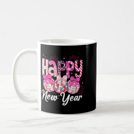 Happy New Year 2026 Nk Coquette Bow Disco Ball Fir Koffiemok (Links)