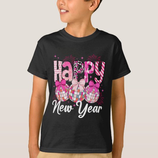 Happy New Year 2026 Nk Coquette Bow Disco Ball Fir T-shirt (Voorkant)