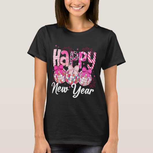 Happy New Year 2026 Nk Coquette Bow Disco Ball Fir T-shirt (Voorkant)