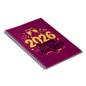 Happy New Year 2026 Notebook | Festive Gold Design Notitieboek (Rechterzijde)