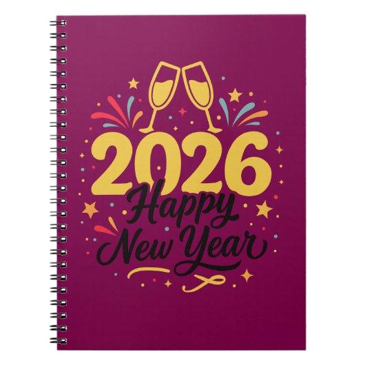 Happy New Year 2026 Notebook | Festive Gold Design Notitieboek (Voorkant)