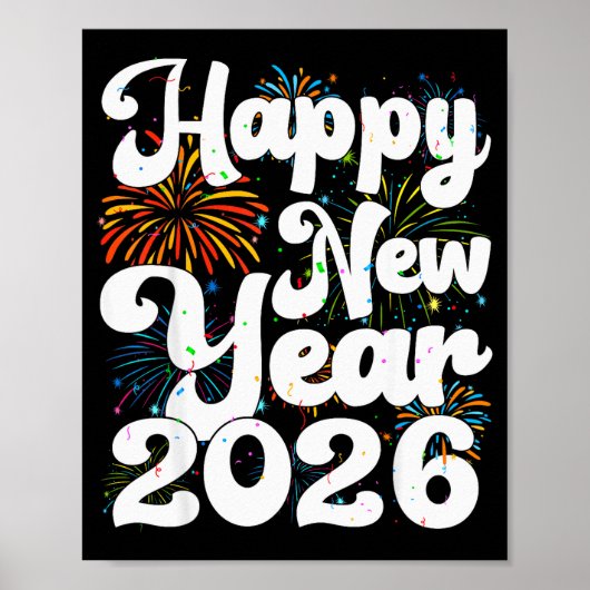 Happy New Year 2026 Nye Fireworks Cool New Years E Poster (Voorkant)