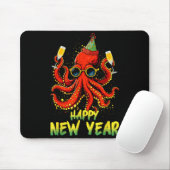 Happy New Year 2026 Octopus Drinking Champagne New Muismat (Met muis)