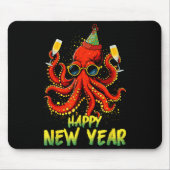 Happy New Year 2026 Octopus Drinking Champagne New Muismat (Voorkant)