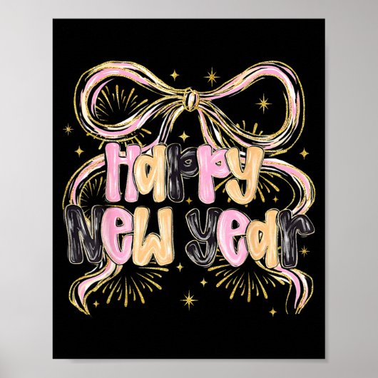 Happy New Year 2026 Party Coquette Bow Girly Women Poster (Voorkant)