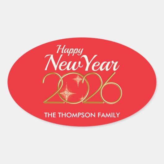 Happy New Year 2026 Personalized Oval Sticker (Voorkant)