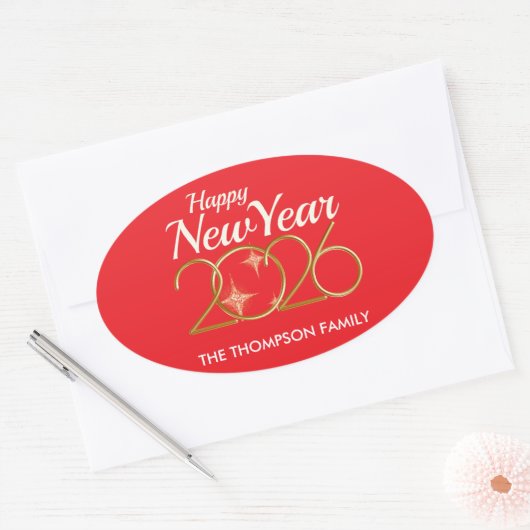 Happy New Year 2026 Personalized Oval Sticker (Envelop)