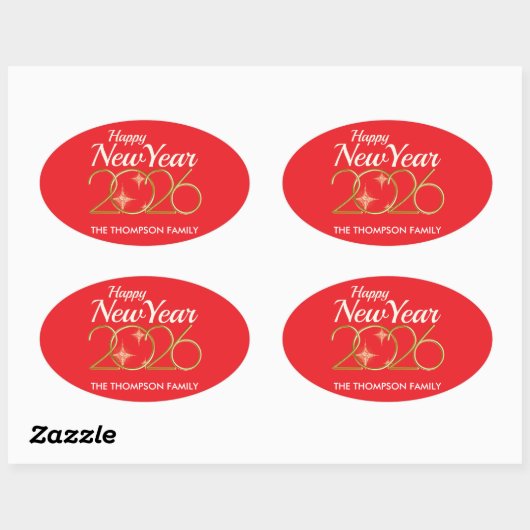 Happy New Year 2026 Personalized Oval Sticker (Vel)