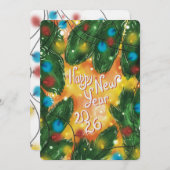 Happy New Year 2026 Pine Branches & Lights Feestdagenkaart (Voorkant / Achterkant)