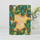 Happy New Year 2026 Pine Branches & Lights Feestdagenkaart (Staand voorkant)
