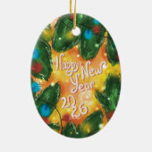 Happy New Year 2026 Pine Branches & Lights Keramisch Ornament (Achterkant)