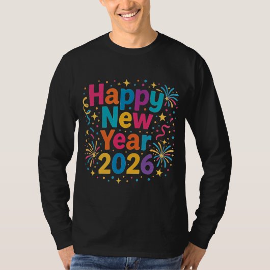 Happy New Year 2026 — Rainbow Confetti Celebration T-shirt (Voorkant)