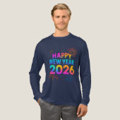 Happy New Year 2026 — Rainbow Neon Fireworks Tri-Blend Shirt (Voorkant)