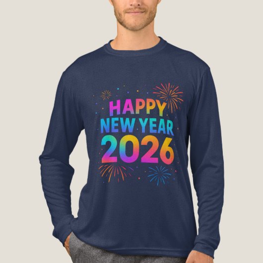 Happy New Year 2026 — Rainbow Neon Fireworks Tri-Blend Shirt (Voorkant volledig)