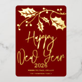 Happy New Year 2026, red ribbon Folie Feestdagenkaart (Voorkant)