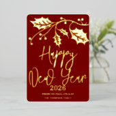 Happy New Year 2026, red ribbon Folie Feestdagenkaart (Staand Voorkant)