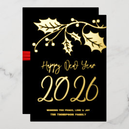 Happy New Year 2026, red ribbon Folie Feestdagenkaart
