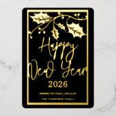 Happy New Year 2026, red ribbon Folie Feestdagenkaart (Voorkant)