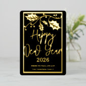 Happy New Year 2026, red ribbon Folie Feestdagenkaart (Staand Voorkant)