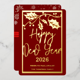 Happy New Year 2026, red ribbon Folie Feestdagenkaart